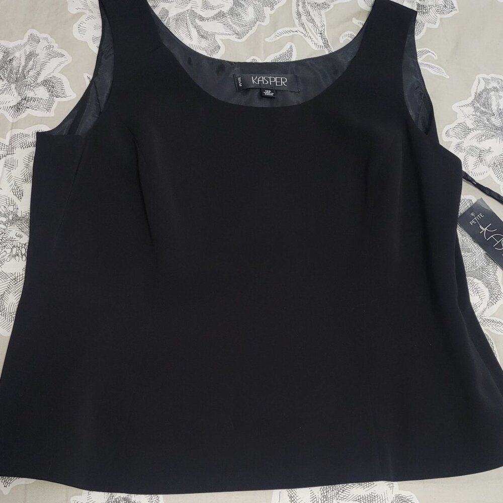 Kasper Black Sleeveless Scoop Neck Dressy Suit Blouse w/Side Zipper 12Petite NWT